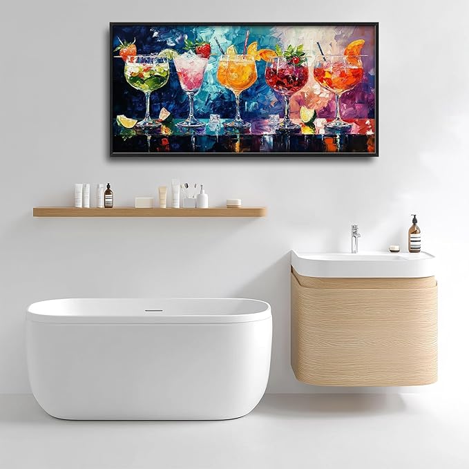 Olivine Large Wall Art, Cocktail Pictures Wall Decor, Colorful Cocktail Paintings, Liquor Canvas Prints, Framed Artwork for Bar Bathroom Bedroom Living Room Office Home Decoration 60"x30"