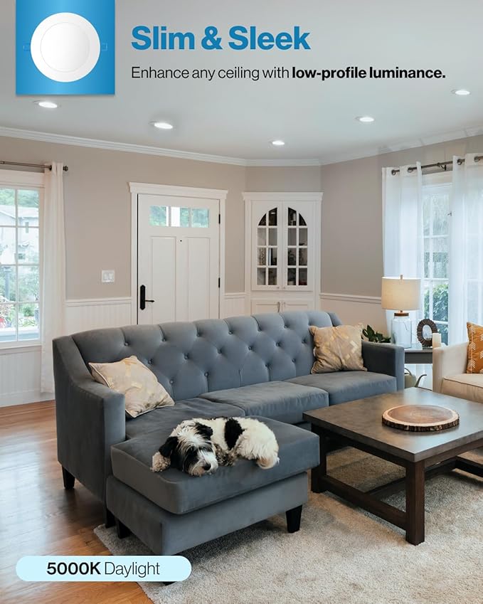 Sunco 6 Pack 4 Inch LED Recessed Lights, Slim Canless Ceiling Lighting, 650 LM, 10W (60W Equivalent), 5000K Daylight, Dimmable, Wafer Thin, Ultra Thin with Junction Box ETL.