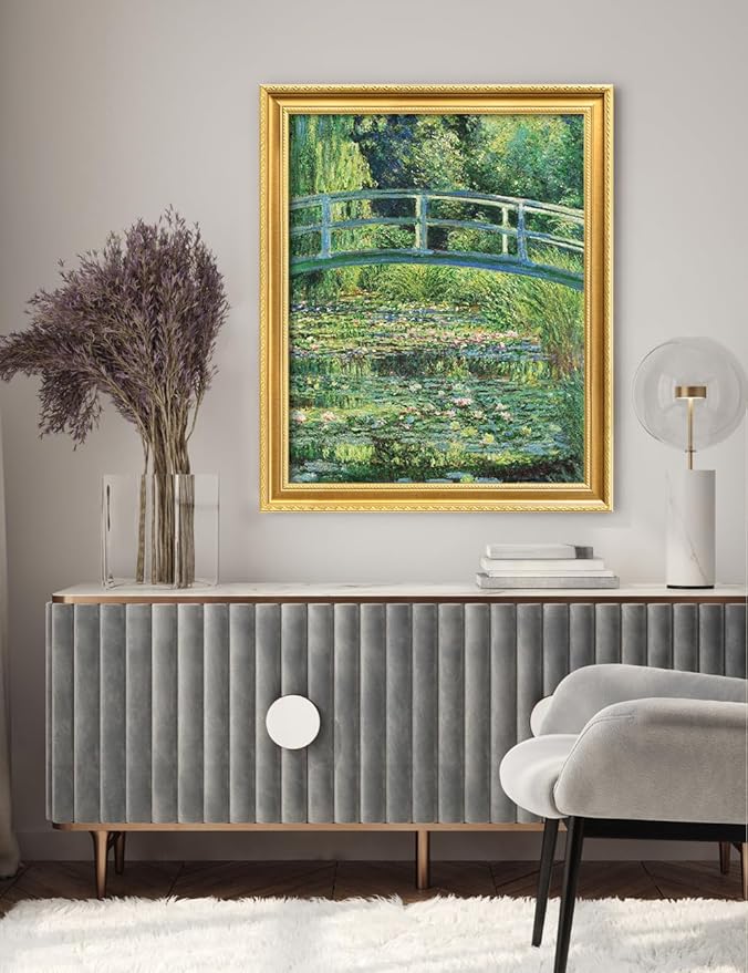 DECORARTS - Claude Monet The Japanese Bridge Giclee Print with Gold Solid Wood Frame, Impressionist Large Framed Wall Art, Ready to Hang, Framed Size 28.75x34.75, Made in USA