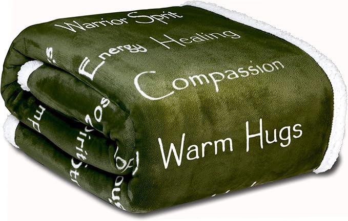 WOLF CREEK BLANKET - Compassion Blanket (Brand)- Strength Courage Super Soft Warm Hugs, Get Well Gift Blanket Plush Healing Thoughts Positive Energy Love & Hope (Olive, 50 x 65 Sherpa)