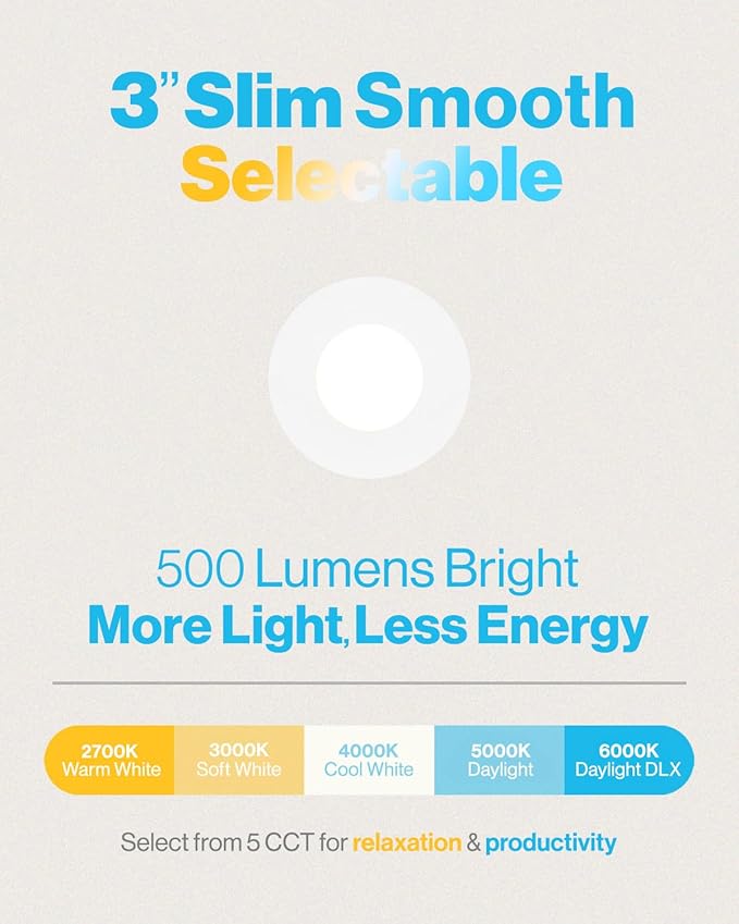 Sunco 6 Pack 3 Inch Recessed LED Lights, Ultra Thin Ceiling Lighting, 500 LM, 8W (50W Equivalent), Selectable 2700K/3000K/4000K/5000K/6000K, Dimmable, Wafer Thin, Canless with Junction Box