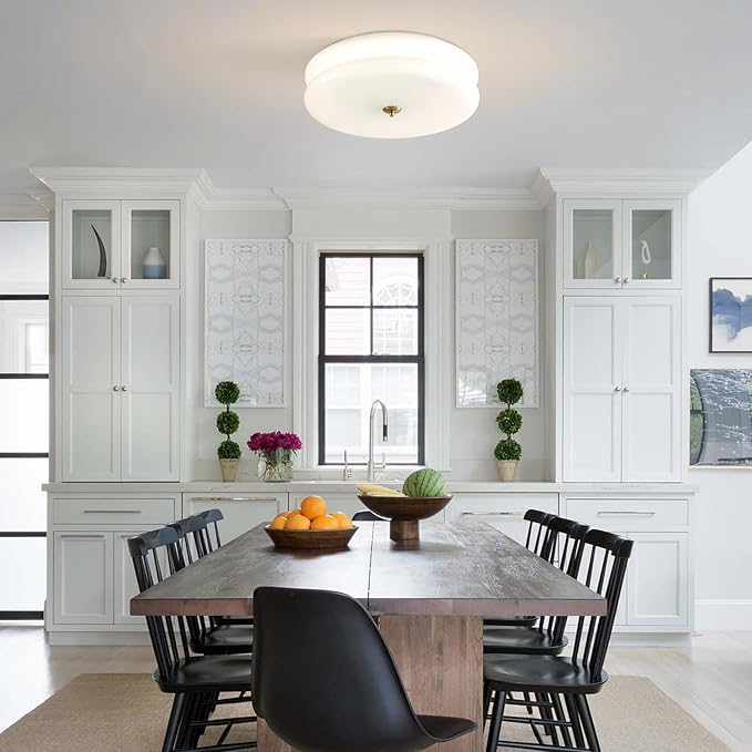 KCO Lighting Modern Hallway Ceiling Lights Milk White Glass Flush Mount Ceiling Light Large Round LED Ceiling Light with Remote Vintage Gold Bathroom Ceiling Lights