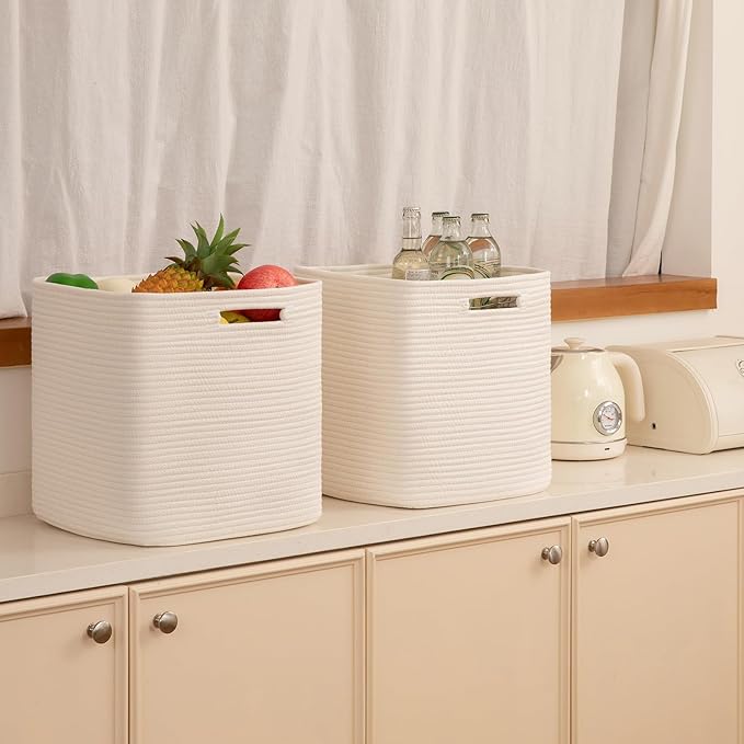 OIAHOMY Storage Cubes, 13 Inch Cube Storage Organizer, Collapsible Storage Bins, Baskets for Organizing, Storage Bins for Shelves-White, 3-PACK