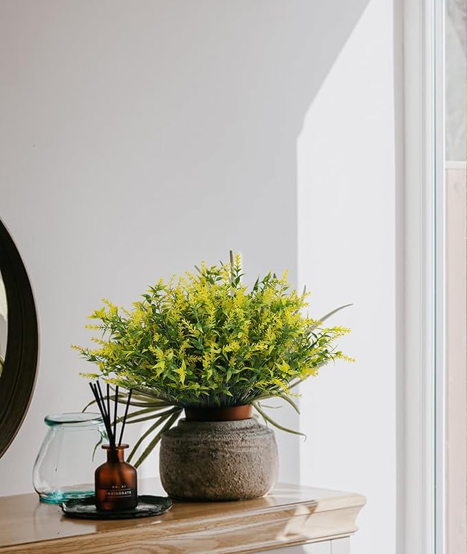 36 Bundles Artificial Plants Outdoor, Artificial Flowers for Outdoors Fake Flowers UV Resistant Flowers Lavender Outdoor Plants, Faux Flowers Shrubs for Porch Garden Window Box Home Decoration(Yellow)