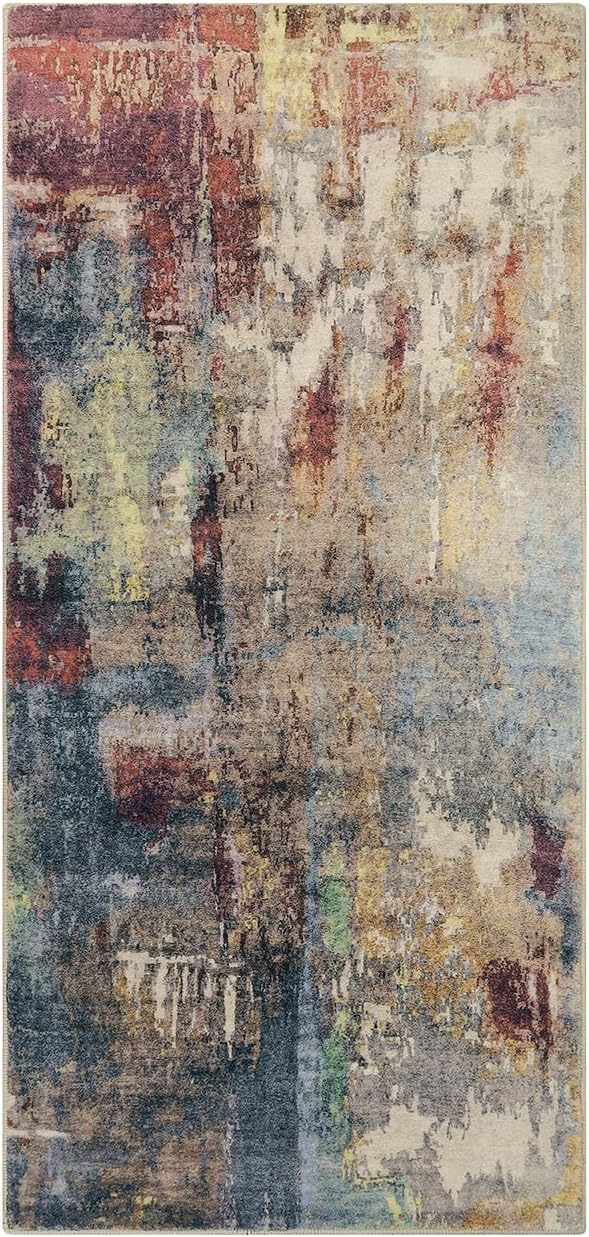 Lahome Modern Abstract Bathroom Runner Rug, 2x4.3 Red Entryway Carpet Runner Rugs with Rubber Backing, Soft Washable Non Slip Laundry Room Rugs and Mats for Bedroom Door Foyer Kitchen Hallway