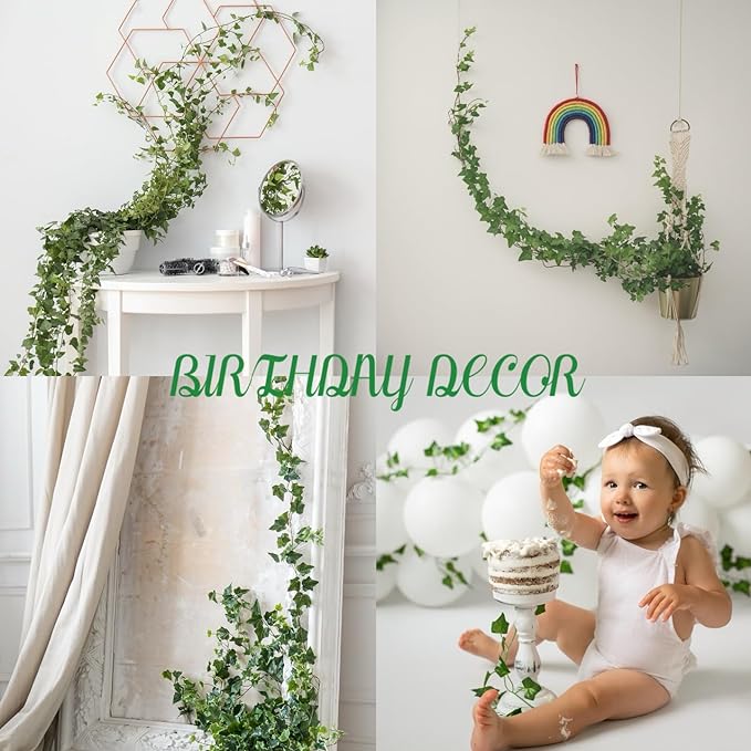 Sggvecsy 24 Pack 84Ft Artificial Ivy Leaf Plants with LED String Lights Fake Ivy Leaves Artificial Ivy Garland Greenery Hanging Plants Vines for Wedding Wall Party Home Room Kitchen Garden Decor