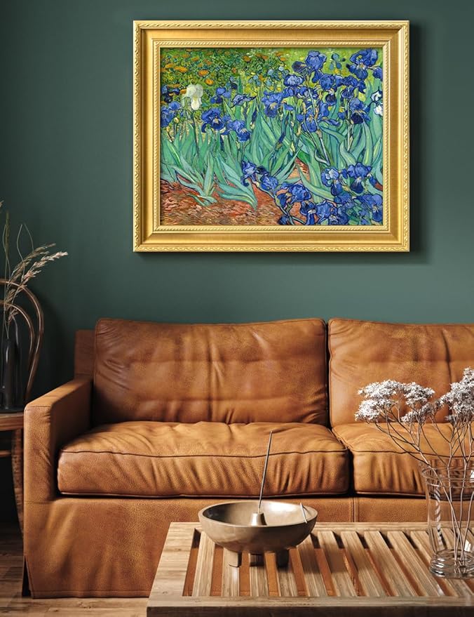 DECORARTS - Irises in the Garden by Vincent Van Gogh. Giclee Print on Acid-Free Canvas in Gold Solid Wood Frame. Picture Size: 20x16, Total Size: 24.75x20.75, Made in USA