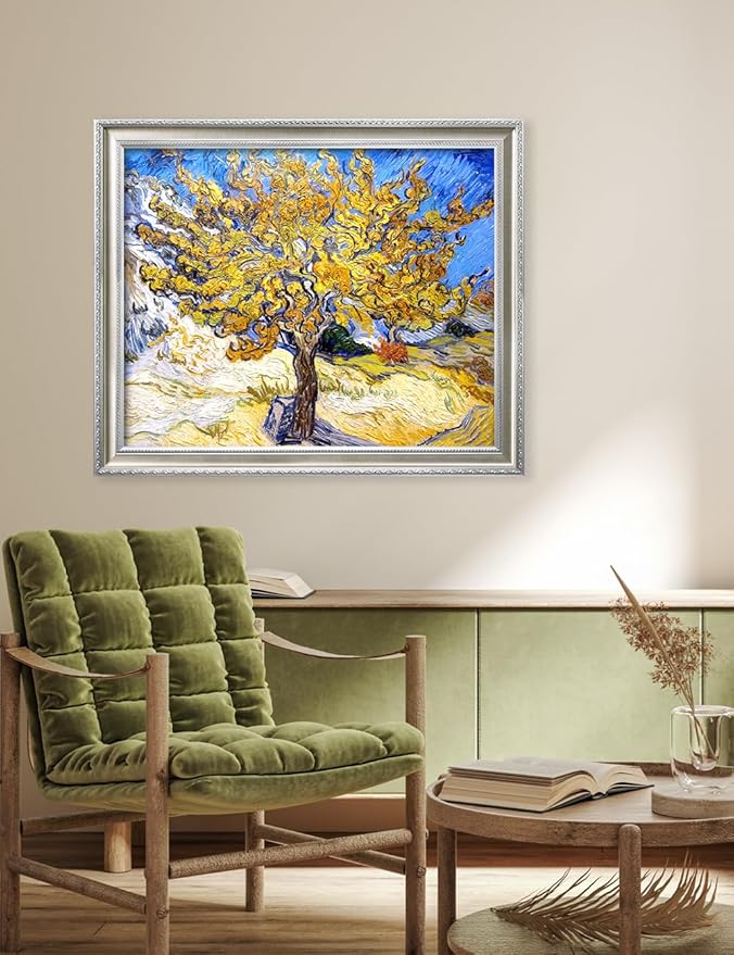 DECORARTS - The Mulberry Tree by Vincent van Gogh, Museum-Quality Giclee Canvas Print with Silver Solid Wood Frame, 34.75 x 28.75 in, Ready to Hang, Made in USA