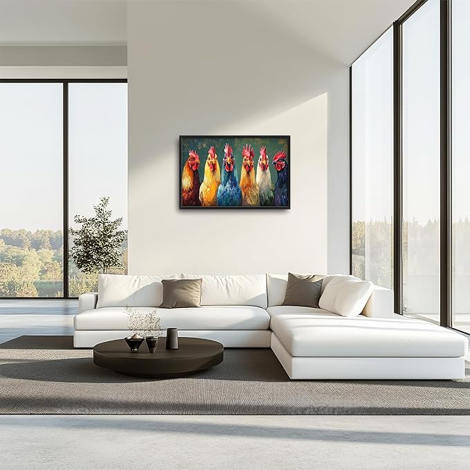 Olivine Rooster Large Wall Art, Farmhouse Rooster Pictures Wall Decor, Vintage Chicken Canvas Prints Painting, Framed Artwork for Dining Room Living Room Bedroom Bathroom Office Home Decor 36"x24"