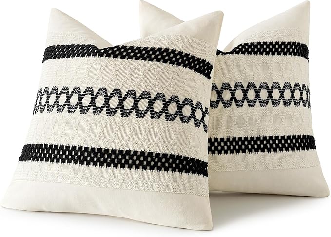 MIULEE Set of 2 Black Boho Decorative Pillow Covers 18x18 Inch Farmhouse Rustic Couch Throw Pillows Modern Spring Cotton Cushion Covers Retro Cute Macrame Woven Home Decor for Bed Sofa Chair