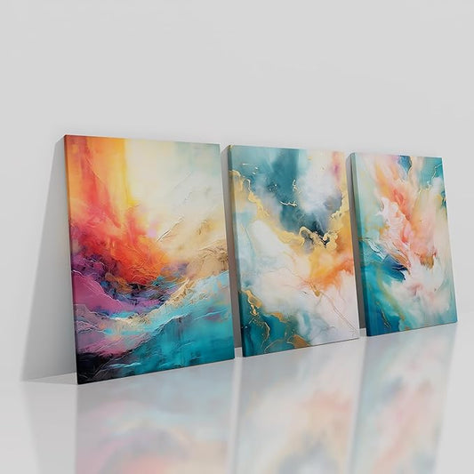 Abstract Canvas Framed Wall Art for Living Room 3 Piece Colorful Painting Poster Rendering Picture Wall Decor Artwork for Modern Home Bedroom Hotel Workplace Gym Ready to Hang [60''Wx28''H]