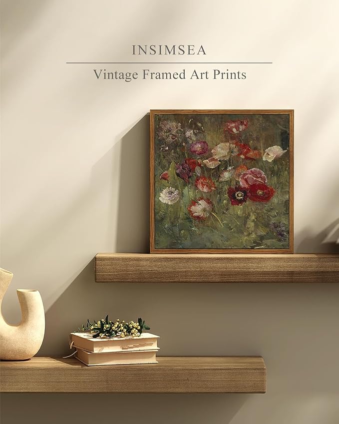InSimSea Square Framed Canvas Wall Art, Flower Classical Floral Scenic Oil Painting Canvas Wall Art Prints, Desk Decor Artwork, Rustic Wall Decor for Bedroom Bathroom, Office 10"x10"