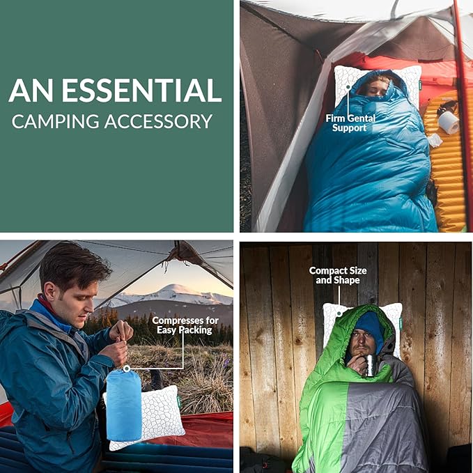 QUTOOL Small Travel Pillows for Sleeping, Cooling Memory Foam Camping Pillow, Backpacking for Hiking Gear, Portable Pillow with Travel Storage Bag, Camping Essentials for Adults Kids