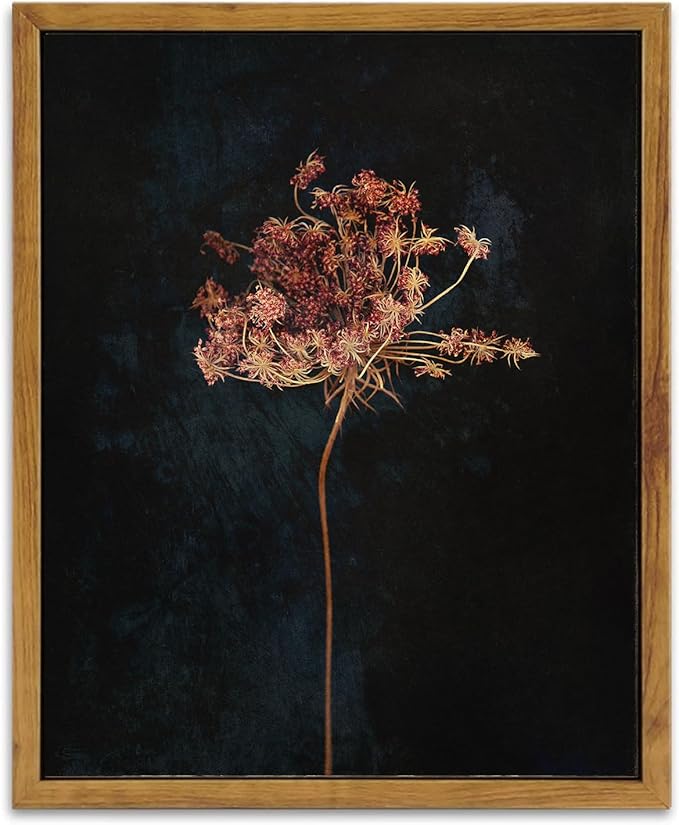 KBKBART Framed Vintage Wall Art Prints, Retro Moody Floral Botanical Canvas Painting Farmhouse Decor, Black Dark Classical Flower Framed Canvas Wall Art for Bathroom, Bedroom, Living Room, Gallery, Vintage Wall Decor(9"x11")