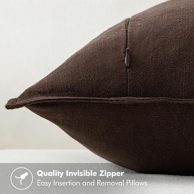 MIULEE Decorative Linen Pillow Covers 28x28 Inch Dark Brown Boho Farmhouse Neutral Couch Throw Pillows for Bed Pack of 2 Accent Modern Pillowcase Sofa Livingroom Home Decor
