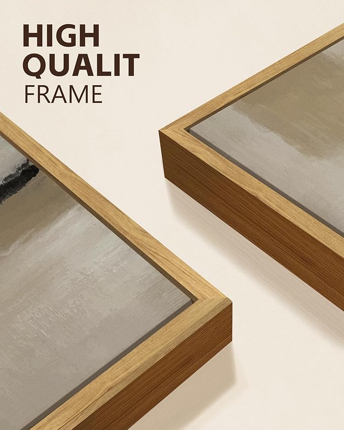 KUVIOKE Black Gray Abstract Framed Wall Art Minimalist Modern Neutral Wall Art Decor for Living Room Hallway Bedroom Ready to Hang 11x14in (Natural Framed)