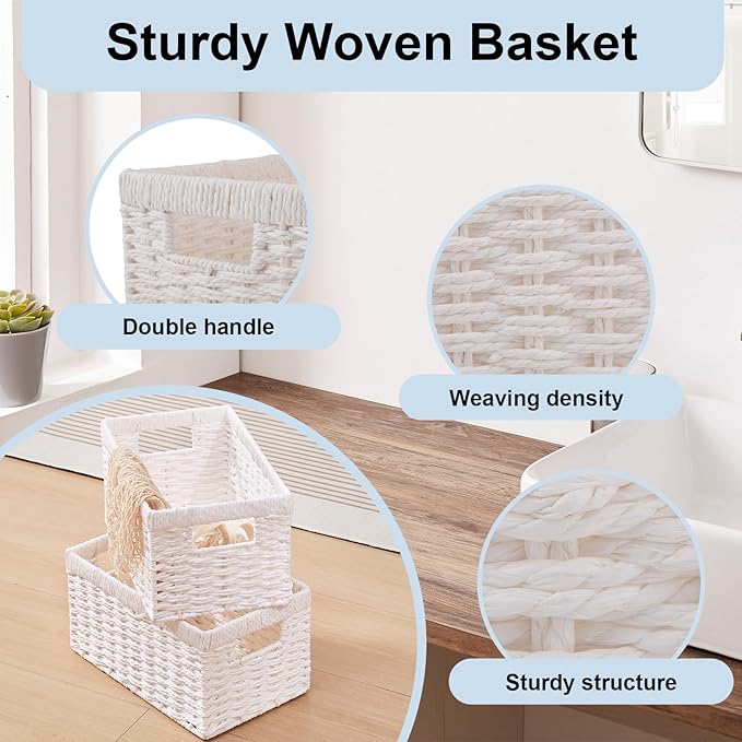 OIAHOMY Wicker Baskets, Paper Rope Storage Baskets for Organizing with Built-in Handles, 2 Packs-Brown