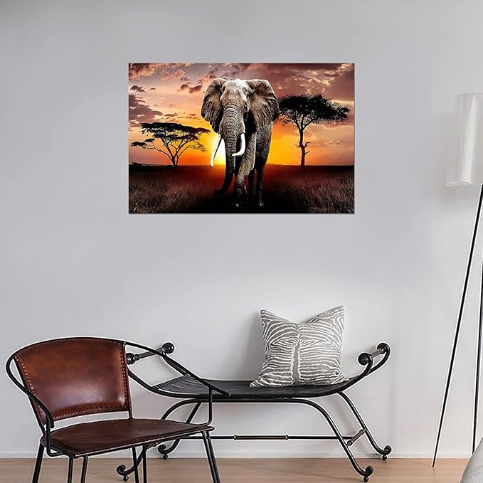 XXMWallArt FC3069 Canvas Wall Art Elephant Picture African Wild Animals Artwork Painting Print for Living Room Bedroom Kitchen Home and Office Wall Decor