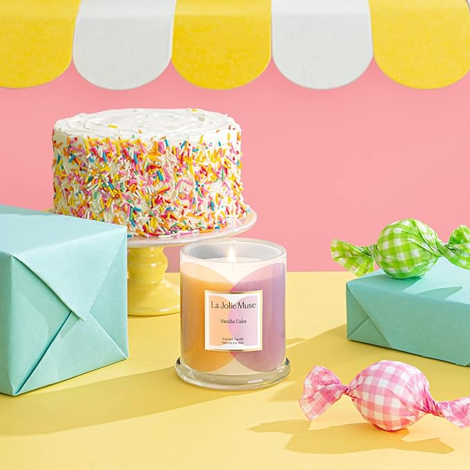 LA JOLIE MUSE Scented Candlse, Vanilla Cake Candle, Luxury Candle Gift, House Warming Gift for New Home, 70 Hours Burning Time