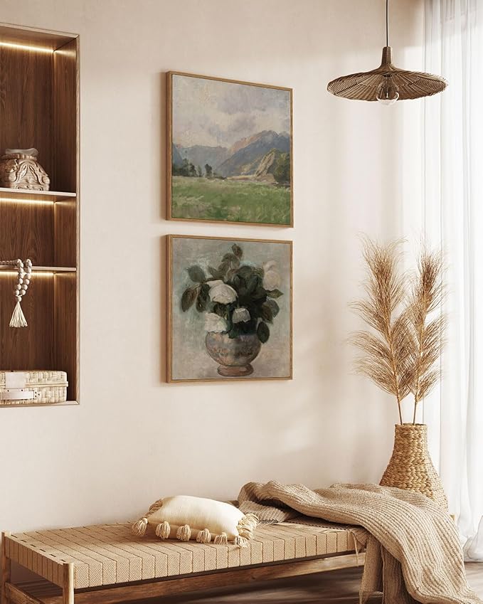 InSimSea Square Framed Canvas Wall Art, Vast Prairie Mountain Wall Decor, Natural Scenery Canvas Paintings, Living Room, Bedroom Office Bathroom Home Decor 12x12