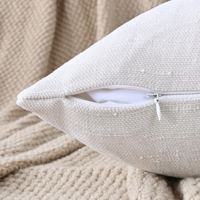 Set of 4 Soft Textured Decorative Throw Pillow Covers 24x24 Inch Cozy Farmhouse Cushion Cover Square Accent Pillow Cases for Bed Couch Sofa Living Room, Cream White