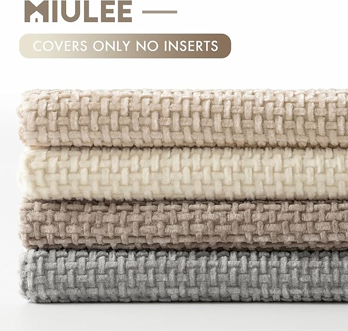 MIULEE Pack of 4 Couch Throw Pillow Covers 18x18 Inch Neutral Beige/Brown Soft Decorative Chenille Pillow Covers Farmhouse Accent Cushion Covers for Boho Home Decor Sofa Bedroom Living Room