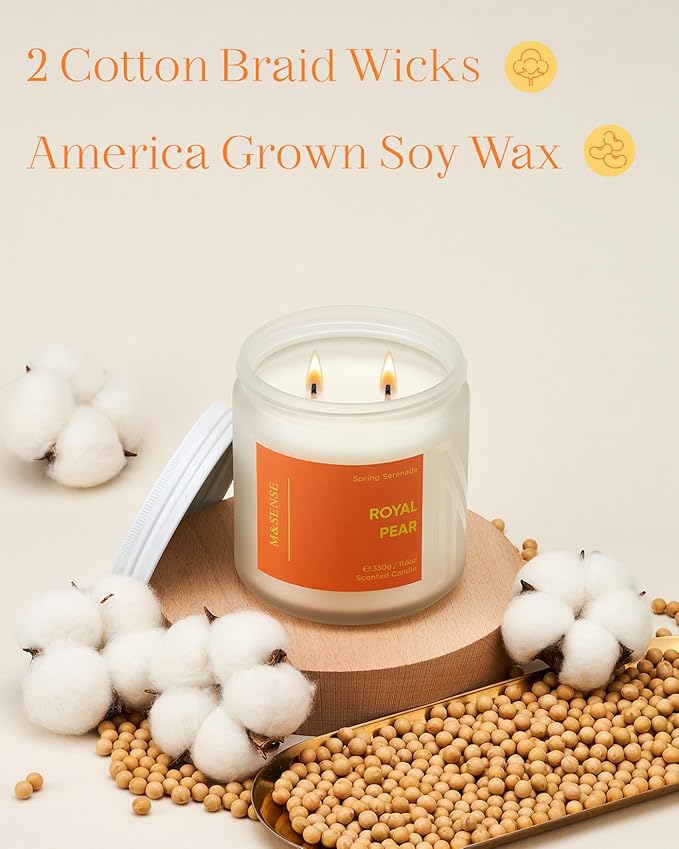 M&SENSE Juicy Pear Melon Scented Candle - 11.6oz Natural Soy Wax Non Toxic Aromatherapy Candle 70-Hour Long Lasting Burn Time, 2-Wick Fruity Scent for Refreshing, Holiday & Housewarming Gifts