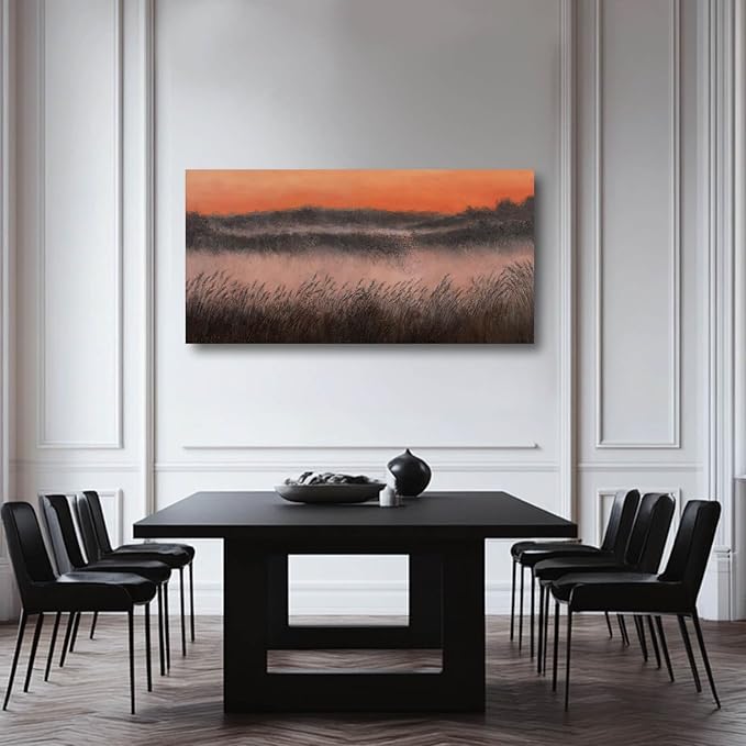 Plants Wall Art Golden Sunset Artwork Hillside Meadow Framed Wall Prints for Office Living Room Wall Decorations 24x48 Inch Hanging Wall Decor