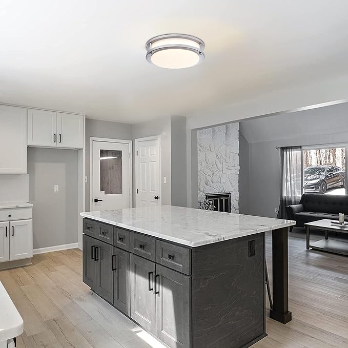 Brushed Nickel Ceiling Light, 10 Inch LED Ceiling Light Fixture for Bathroom,17W, 2700K/3000K/3500K/4000K/5000K Adjustable Ceiling Lighting for Bedroom Kitchen Hallway Living Room