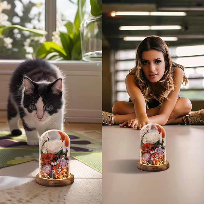 Forever Flowers with Symbolic Ladybugs: Preserved Flowers Gift for Women-Romantic Table Centerpiece-Valentines, Anniversary, Mom Gifts for Her-Flowers for Delivery Prime (Orange)