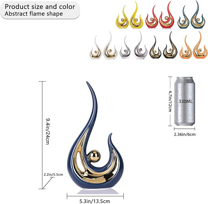 LCCCK Blue Gold Abstract Figurine Statues for Home Decor – Modern Ceramic Sculpture Accent, Decorative Statues for Living Room, Shelf, TV Stand, Office or Coffee Table Centerpiece Art Decoration