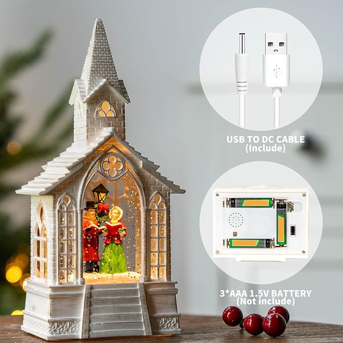 Christmas Snow Globes Church Choir Water Lantern,Silent Night Music, Holiday Decorations Gifts for Family Children or Friends