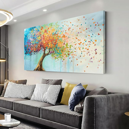 ZESTFLICKR Wall Art tree of Life fly canvas colorful Oil Painting Reproduction Print Modern Abstract Paintings Artwork Landscape Picture for Living Room Bedroom Home Office Kitchen Decor(20x40inch)