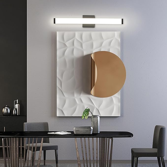 Bathroom Vanity Light Brushed Nickel Square LED 24 inch 14W 4000K Natural White Light Wall Bar Lighting Fixtures Over Mirror (Matte Black, 24 inch 5CCTDimmable)