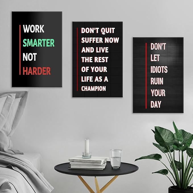 Inspirational Poster Wall Art 3 Pieces Motivational Quotes Picture Print on Canvas Inspiring Office Decor Painting Artwork for Modern Home Bedroom Classroom Office Stretched and Framed [48''Hx24''W]