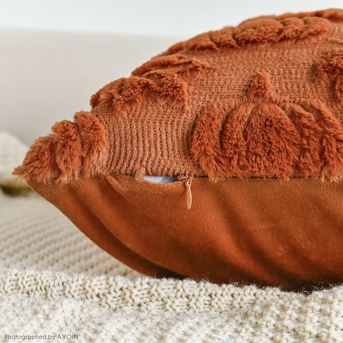 AVOIN colorlife Fall Pumpkin Maple Leaves Caramel Throw Pillow Covers, 12 x 20 Inch Seasonal Autumn Thanksgiving Harvest Soft Plush Faux Fur Jacquard Cushion Case Decoration for Sofa Set of 2