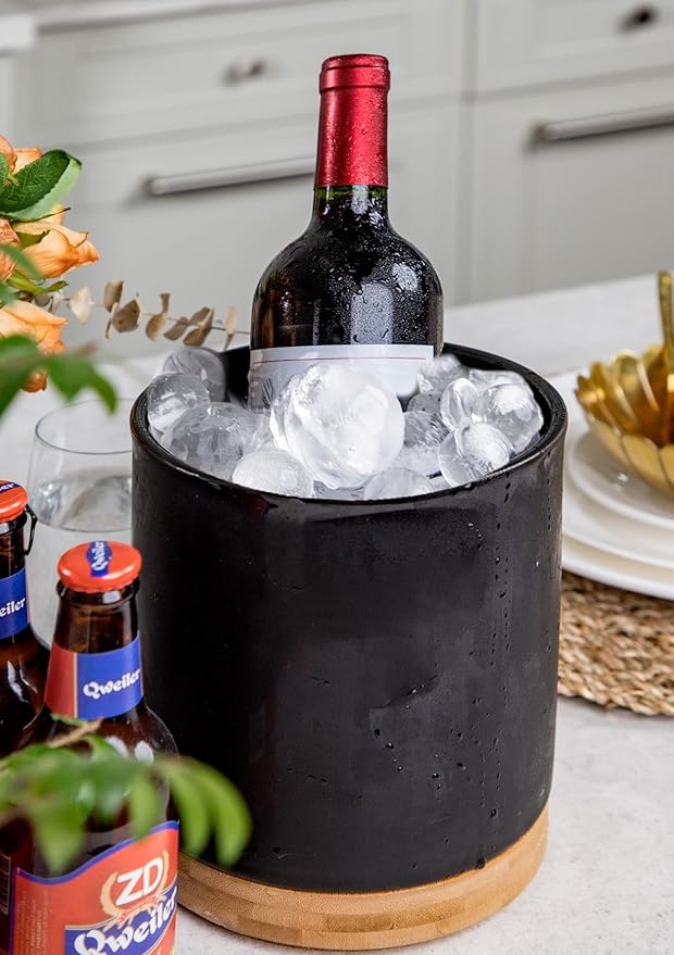 Nucookery 360° Rotating Utensil Holder, 7.2" Large Utensil Crock, White Ceramic Cooking Utensil Organizer with Countertop-Protection Cork Bottom for Farmhouse Kitchen Decor Gift (Black)