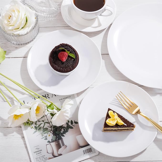 Nervure 100Pcs White Plastic Plates - 7.5inch Disposable White Dessert/Salad Plates - Heavy Duty Plastic Plate Ideal for Wedding & Party