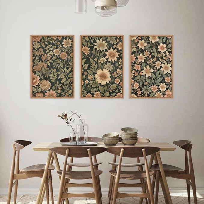 HPINUB Vintage Wildflower Flowers Framed Canvas Wall Art Set,Modern Botanical Floral Wall Decor,Retro Neutral Flower Artwork,Boho Mid Century Plant Art Prints for Living Room,Bedroom,Office-16 x24 x3