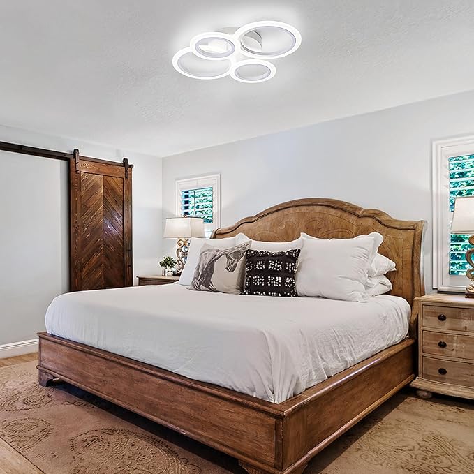 Modern LED Ceiling Light, White 4 Rings Flush Mount Ceiling Light, 4000K Lighting Fixture Ceiling Lamp for Kitchen, Bedroom, Living Room, Laundry Room