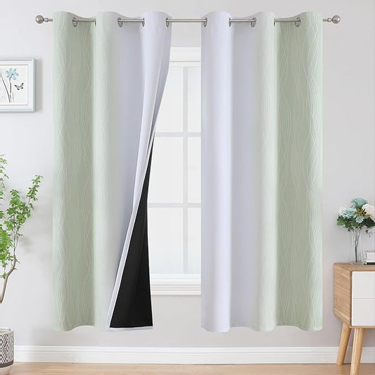 Estelar Textiler Sage and Greyish White Ombre Blackout Curtains 72 Inches Length for Bedroom, Thermal Insulated Light Blocking Grommet Gradient Blackout Drapes for Living Room, 42Wx72L, 2 Panels