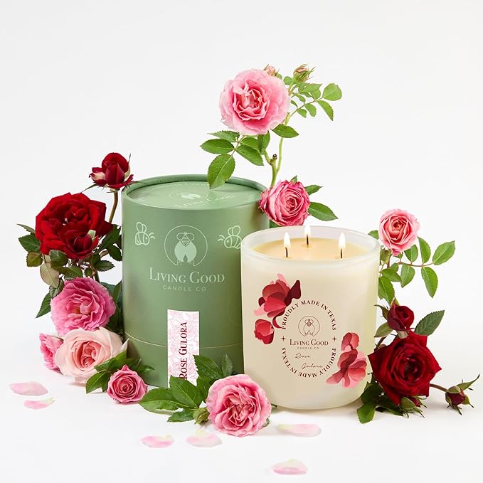 Rose Gulora - Turkish Rose Pure Beeswax Candle - 90+ Hours Long Burning Classically Designed Non-Toxic Scented Candles for Home Decor and Aromatherapy to Stress & Anxiety Relief 15 OZ