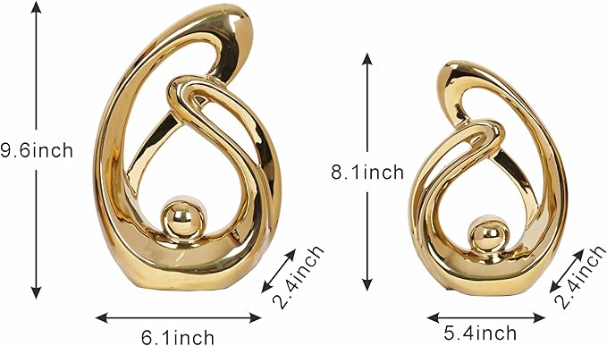 2 Pcs Gold Home Decor Accent Ceramic Statue Table Sculpture Decorations Abstract Art Mid Century Modern Centerpiece for Dining Room Living Room Bedroom Shelf Office Coffee Table Golden Decor