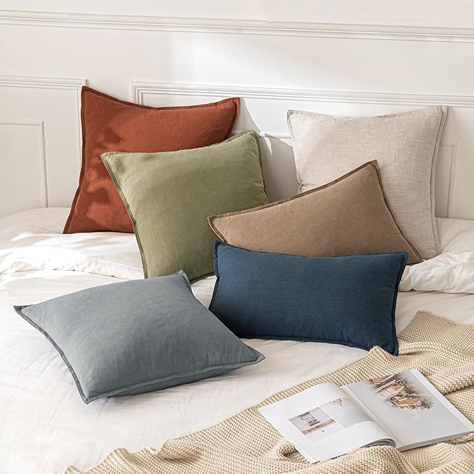 MIULEE Fall Decorative Linen Pillow Covers 16x16 Inch Rust Boho Farmhouse Neutral Couch Throw Pillows for Bed Pack of 2 Accent Modern Pillowcase Summer Sofa Livingroom Home Decor