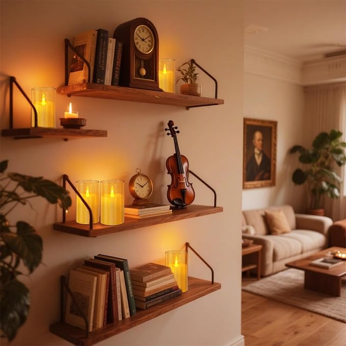 Amber Flameless Candles with Remote and Timer, 2 Pcs(D3 xH6) Flickering Battery Operated Acrylic LED Pillar Candles, Electric Fake Candles for Holiday Wedding Home Party Fireplace Décor