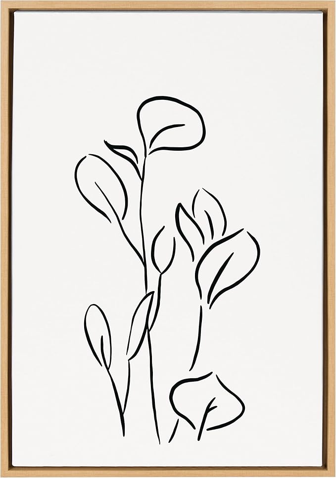 Kate and Laurel Sylvie Botanical Sketch Print No 3 Framed Canvas Wall Art by The Creative Bunch Studio; 23x33 Natural; Minimalist Neutral Abstract Plant Print for Wall