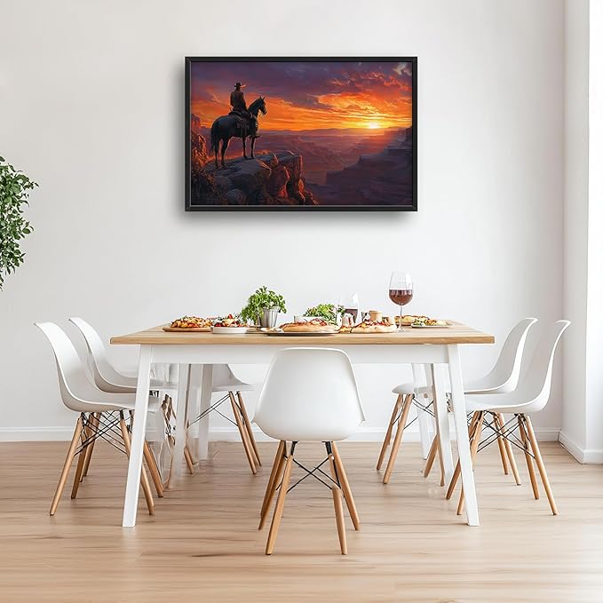 Framed Large Wall Art for Living Room, Western Cowboy Canvas Wall Decor, Large Natural Landscape Picture Framed Painting, Modern Artwork for Bedroom Office 36L'' × 24W''