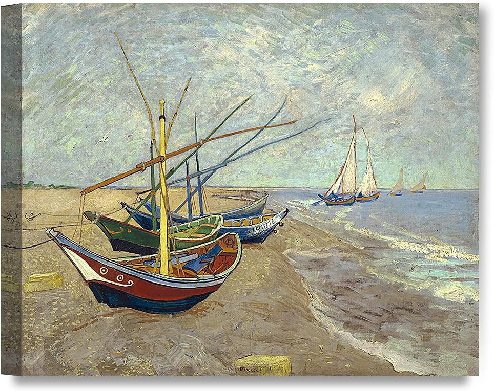 DECORARTS - Boats At Saintes Maire, Vincent Van Gogh Art Reproduction. Giclee Canvas Prints Wall Art for Home Decor 30x24