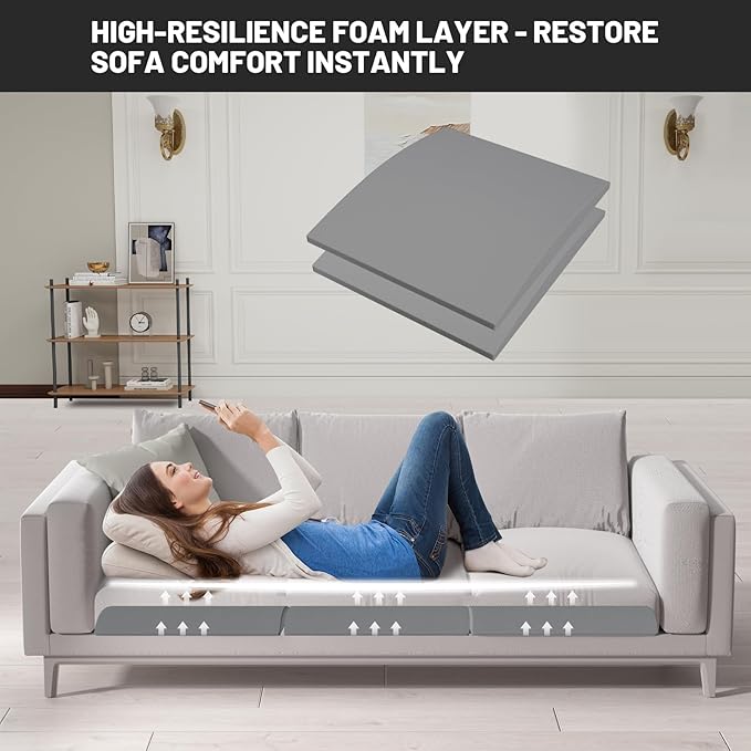 Couch Cushion Support for Sagging Seat - 20" x 20" High-Density Curved Foam Sofa Cushion Support Board, Couch Supporter for Under The Cushions, Grey Set of 2
