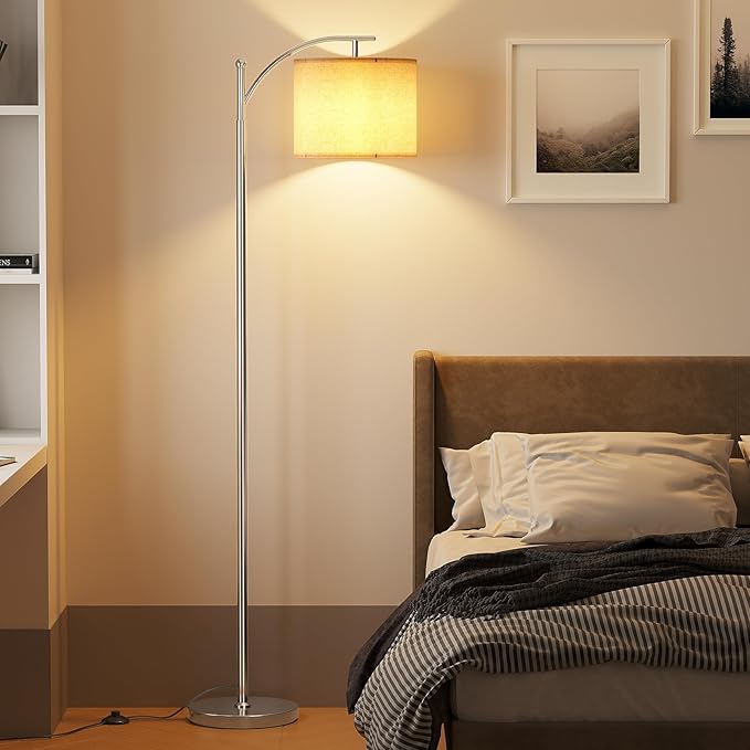 SUNMORY Arc Floor Lamp,Modern Floor Lamp with 9W 3 Color Temperatures Bulb,Metal Standing Lamps with Adjustable Hanging Lampshade,Tall Floor Lamps for Living Room,Bedroom,Office